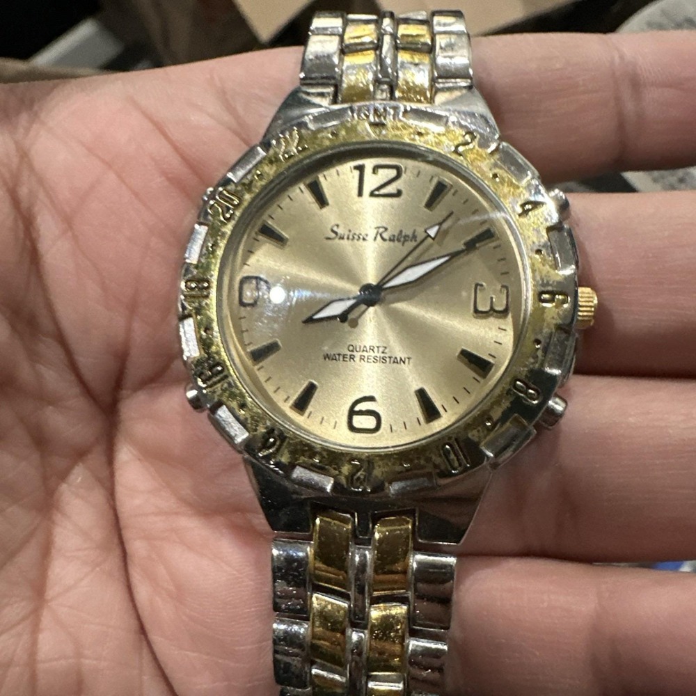 Working Suisse Ralph Watch 39mm‎ Mens Watch Two Tone Quartz Steel Band Fit 8in